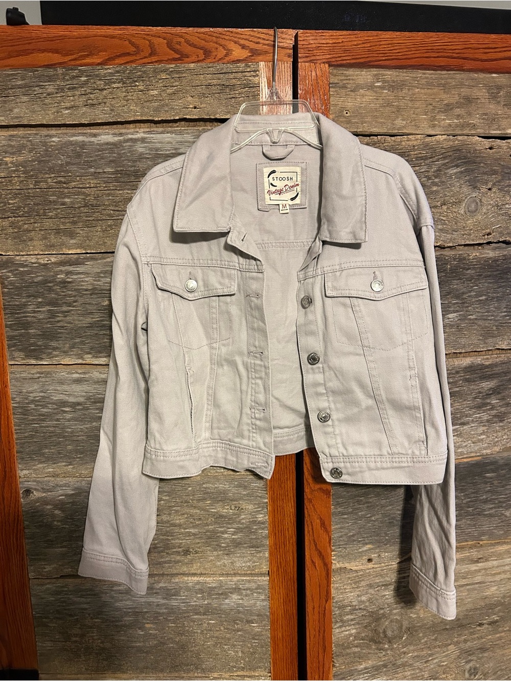 Stoosh Vintage Womens Light Gray Cropped Denim Jacket Size Medium